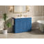 Meuble-lavabo bleu marine 48 po avec lavabo en céramique - 6 tiroirs (3 de chaque côté), tiroir central rabattable, portes doubles à fermeture en douceur, porte-serviettes latéral réversible, poignées argentées, panneau de fibres à densité moyenne-1477696150