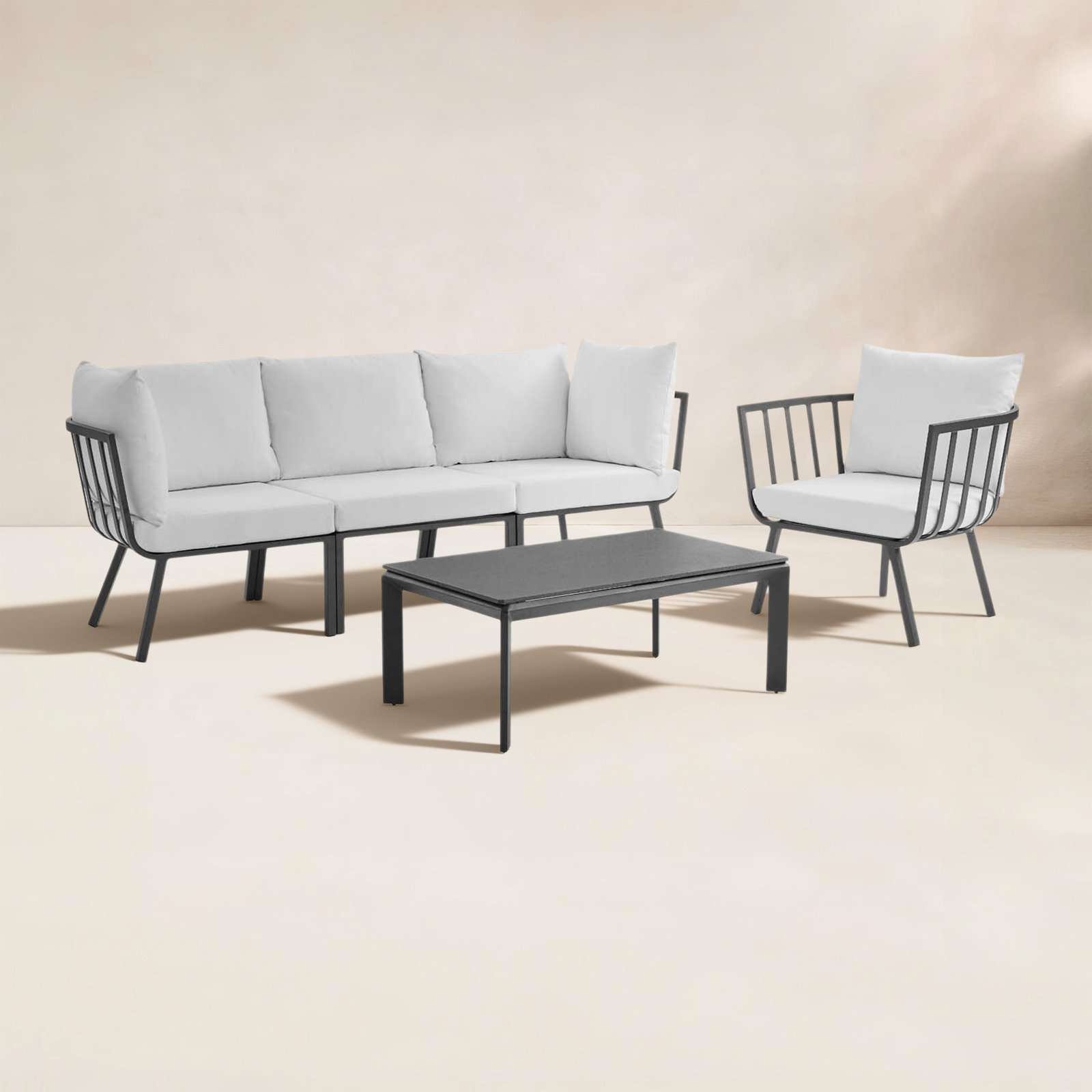 Riverside 4-Person Patio Seating Group, Gray Frame/White Cushion