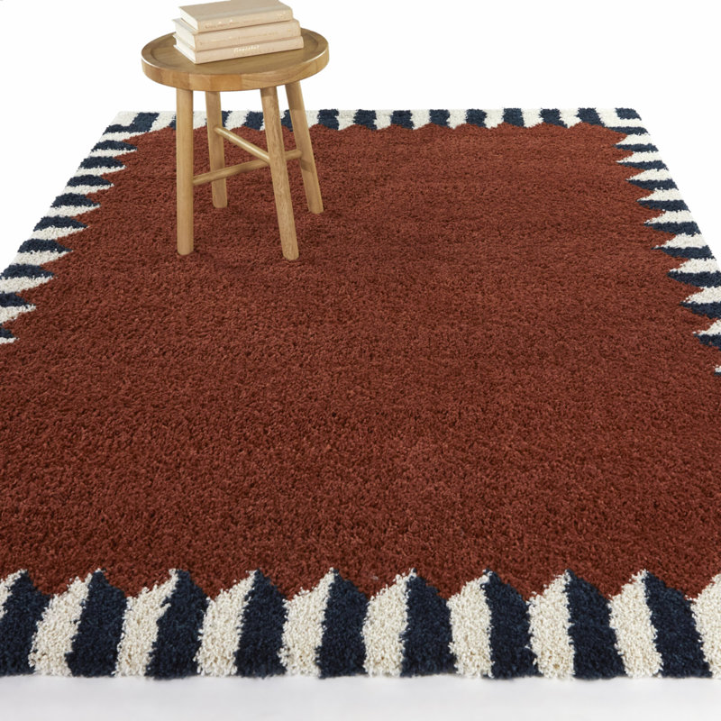 Tapis Charte rouge rouille / noir / blanc, Rectangle 5 pi 3 po x 7 pi