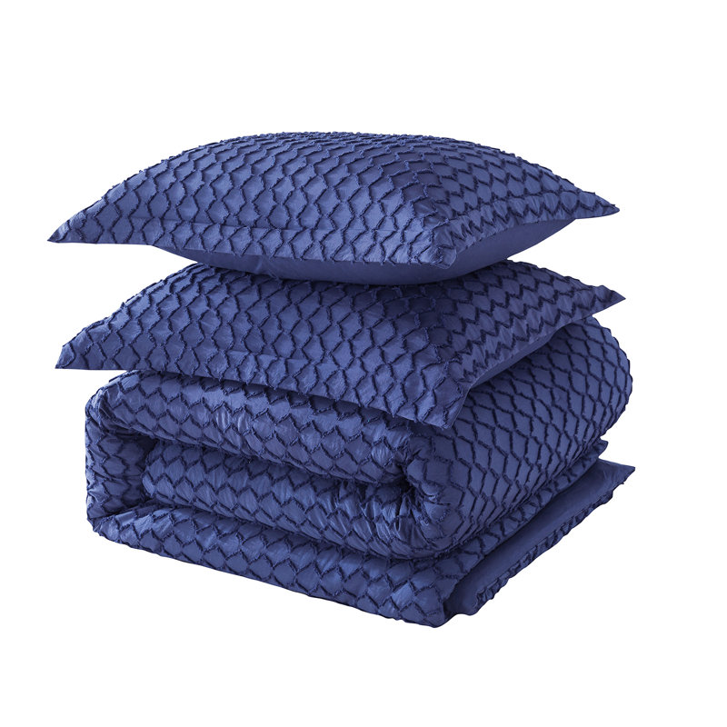 Vintage Ring Stitch Comforter, King Comforter + 2 King Shams, Navy