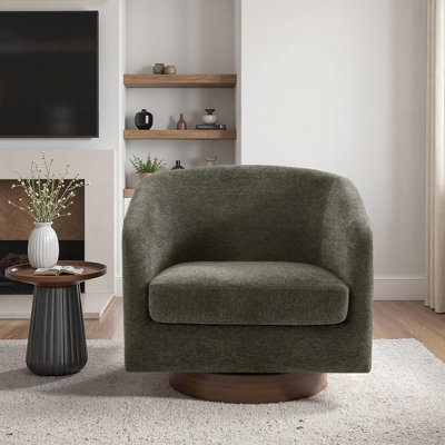 Swivel Barrel Chair With Solid Wood Base