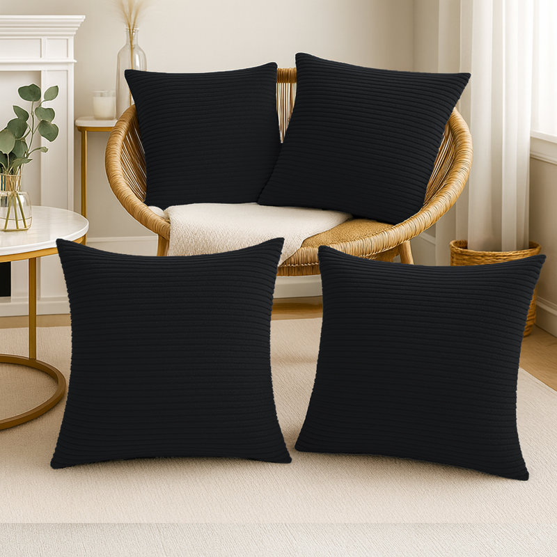 Luxury Velvet Pattern Cushion Cover (Pack of 4), Black