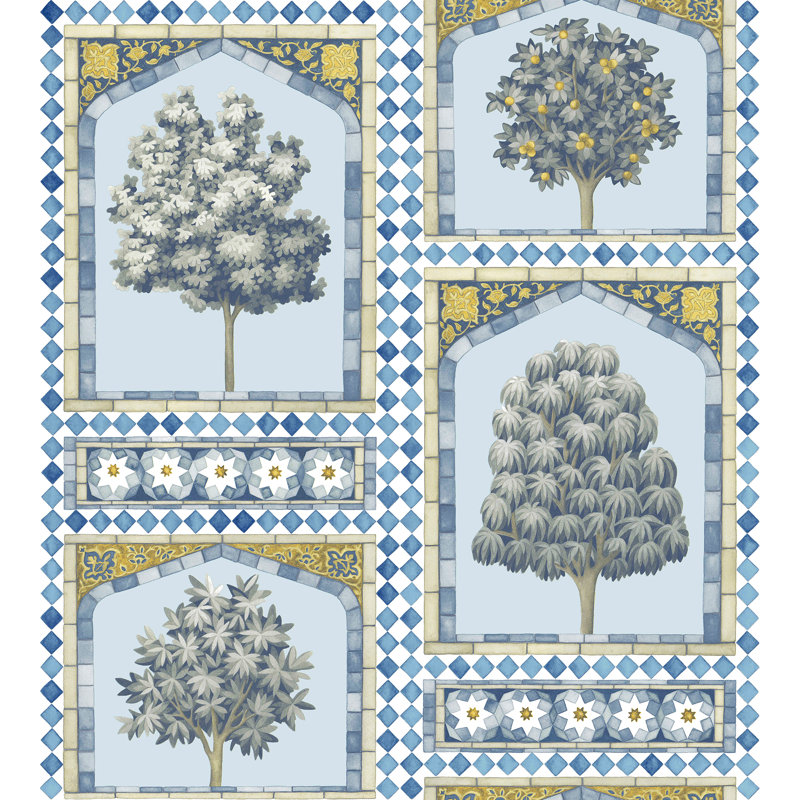 Floral Wallpaper Roll, China Blue/Ochre