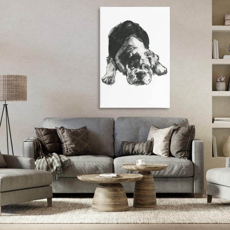 Bulldog, dessin sur toile par Cartissi, H 36 po x l 24 po