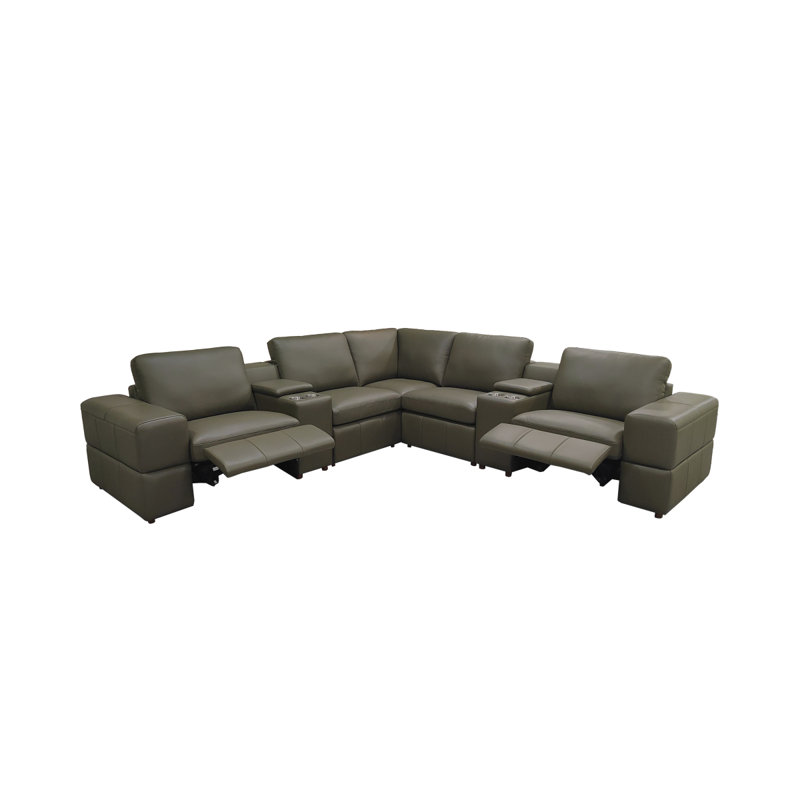 Canapé modulaire inclinable en cuir Thameskinsbury, Olive Leather Match