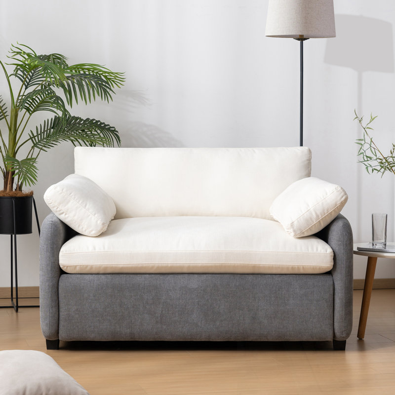 Canapé simple en chenille avec 2 coussins, Crème/gris