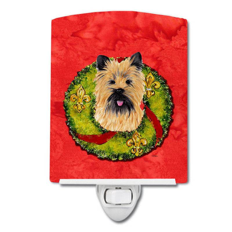 Cairn Terrier Christmas Wreath Ceramic Night Light, Cairn Terrier