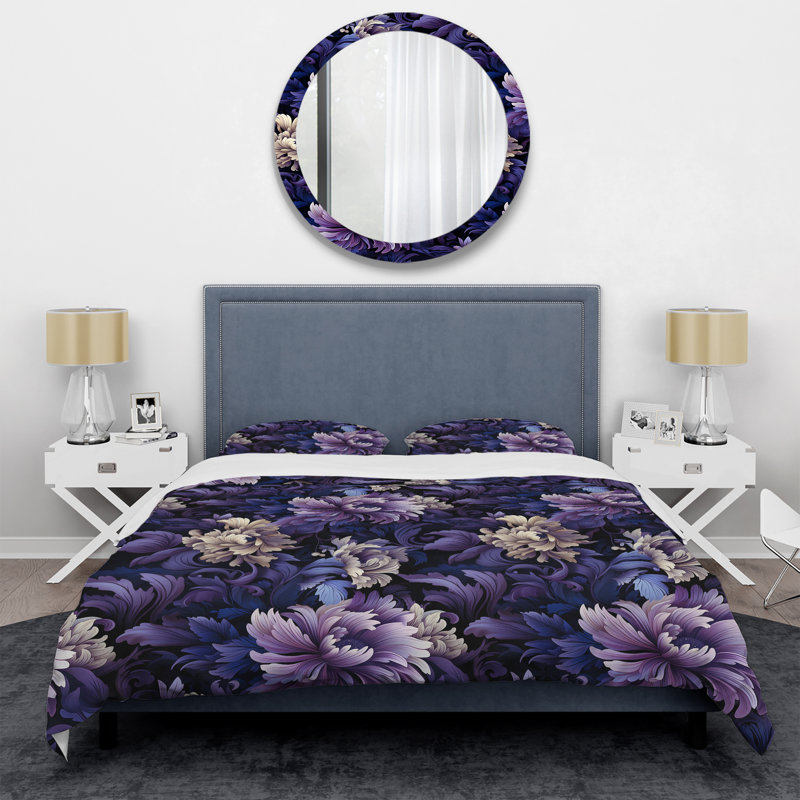 Mystic Purple Damask Whispers III - Ensemble de housse de couette damassé, Housse de couette simple + 1 taie décorative stan