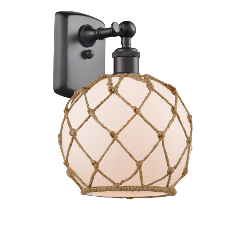 Larocque Armed Sconce, White with Brown Rope, Black Antique Brass, 6 Watt Vinage LED Bulb