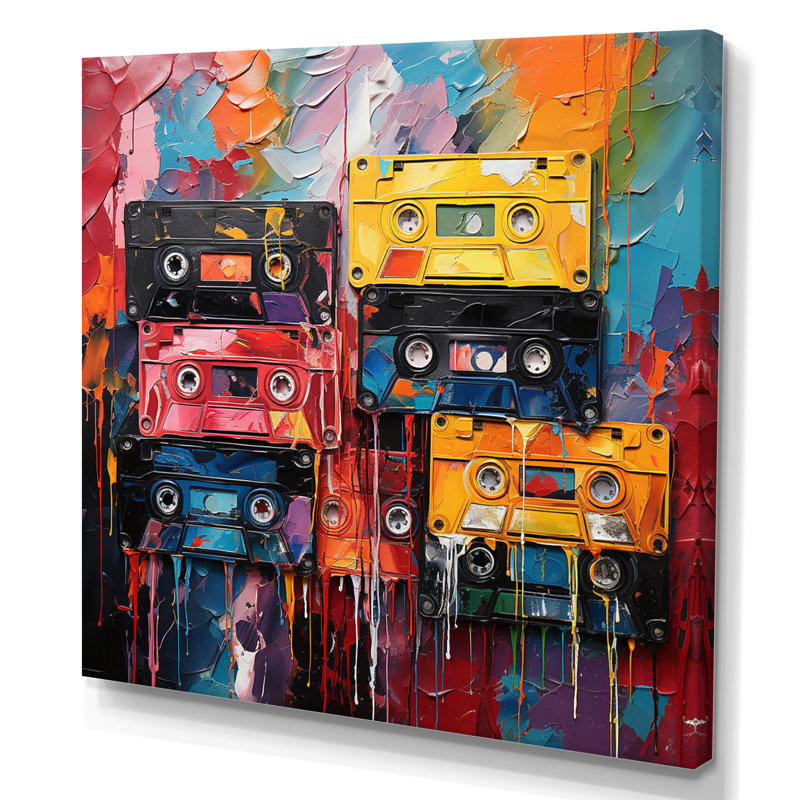 Cassette Tapes Tangled Tunes IV - Music Wall Art Prints, H 16 po x l 16 po x P 1 po, Toile tendue