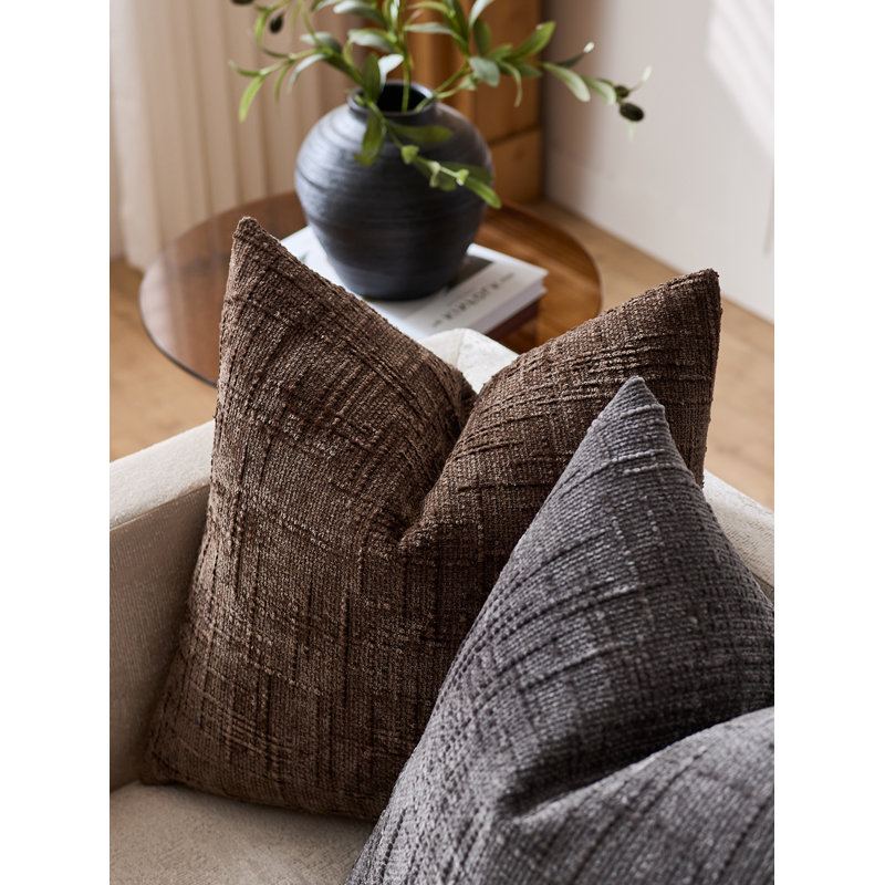 Housses de coussin en chenille texturée, Brun, Carré 18 po