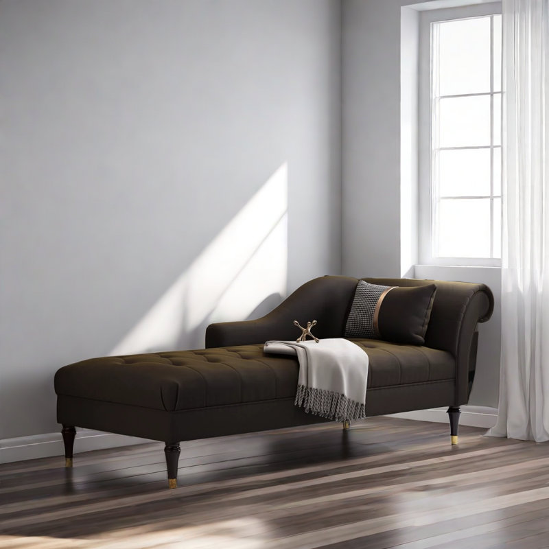 Chaise longue en velours Yucheng, Velours brun foncé