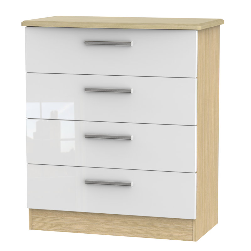 Fully Assembled Yvette 4 Drawer Chest, Oak/White