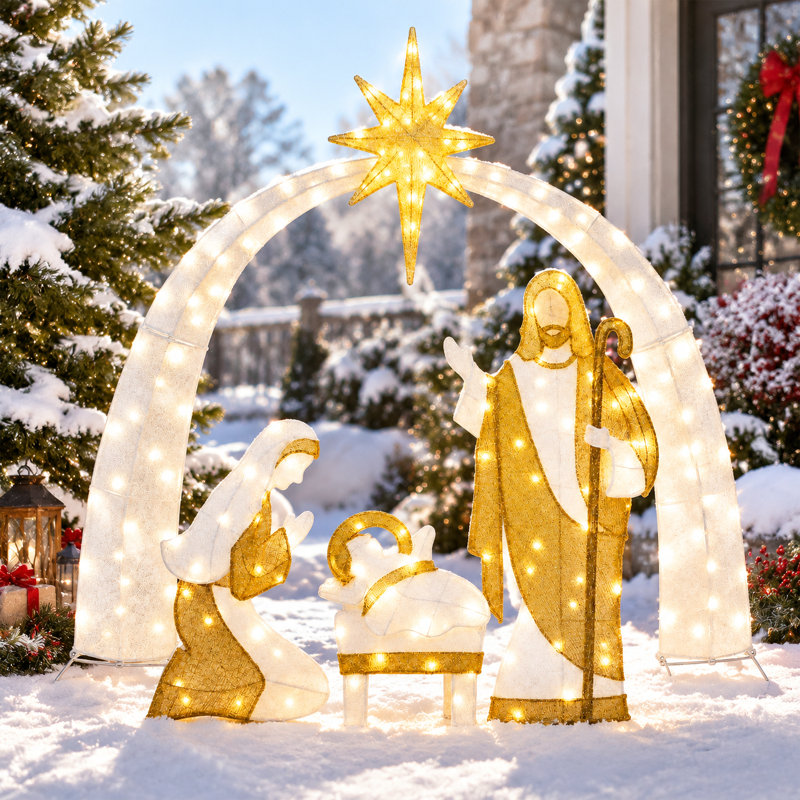 Crèche lumineuse Dazzle Bright de 1,3 m (4,3 pi) représentant la Sainte Famille, avec 170 lumières DEL, pour décorations de Noël extérieures.