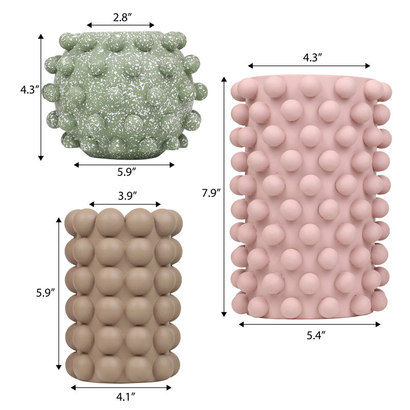 Ensemble de 3 bouteilles à bulles en béton faites à la main Maren, Terre mate mat