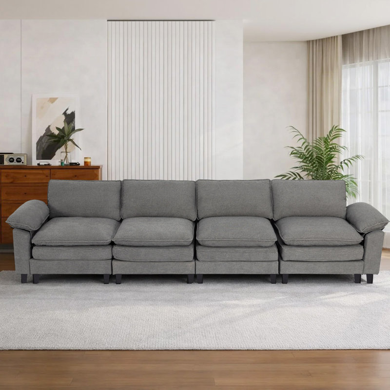 Canapé modulaire de coin rembourré 4 pièces 4 pièces, H 37,4 po x l 146,5 po x P 27,5 po, 4, Chenille gris pâle