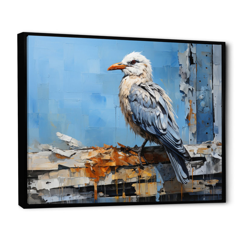 " Seagull Coastal Guardian Collage ", Black Floater Framed, 30" H x 40" W x 1.5" D