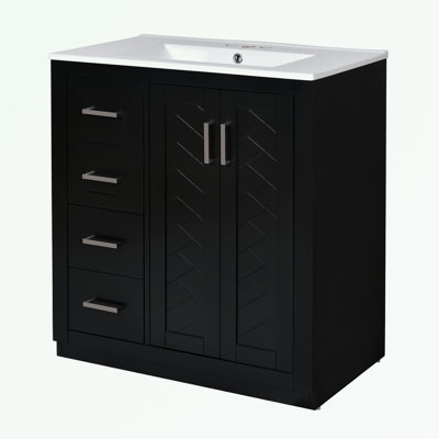 Meuble-lavabo de salle de bain avec lavabo en céramique, 3 tiroirs et portes à fermeture douce