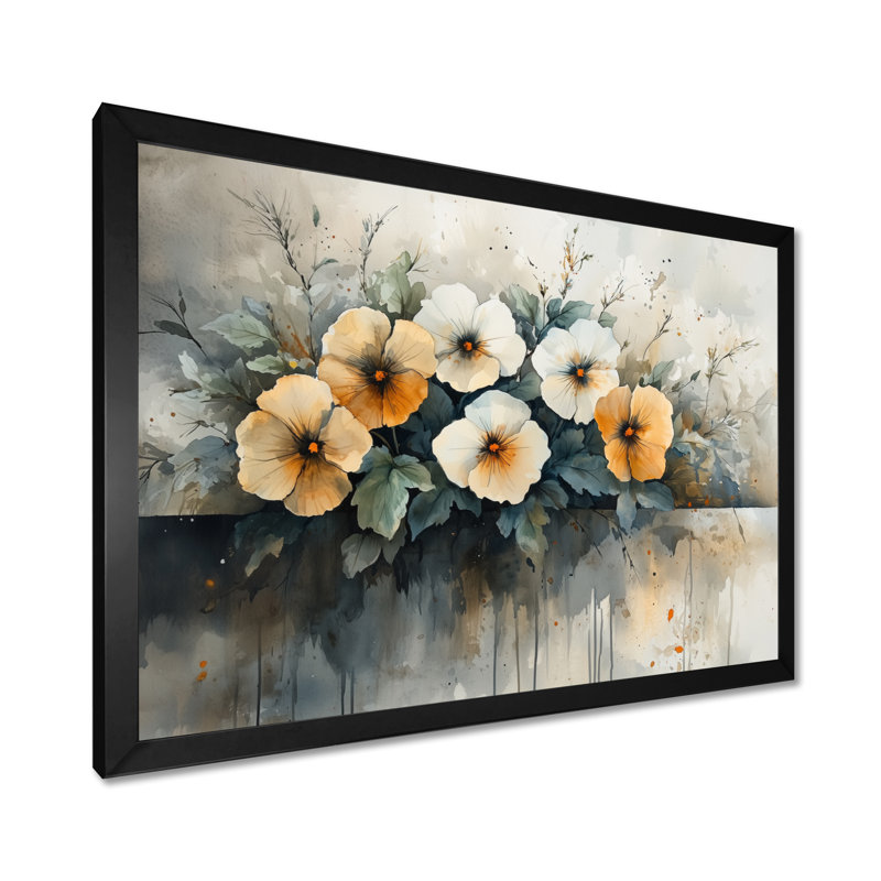 Art sur toile orange, blanc et fleurs de coquelicots I, H 30 po x l 40 po, Reproduction d'une seule photo avec cadre, Noir