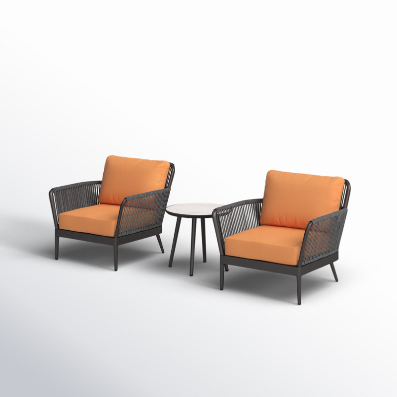 3 Piece Seating Group with Cushions, Tangerine, No
