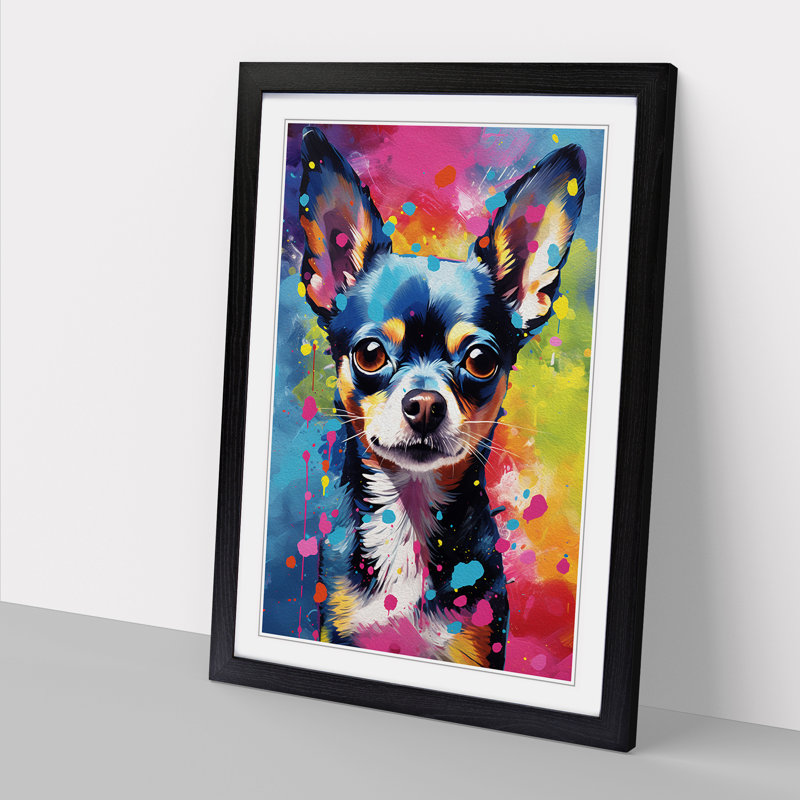 Chihuahua Action - Single Picture Frame Print on Wood, 34cm H x 25cm W x 2cm D, Black