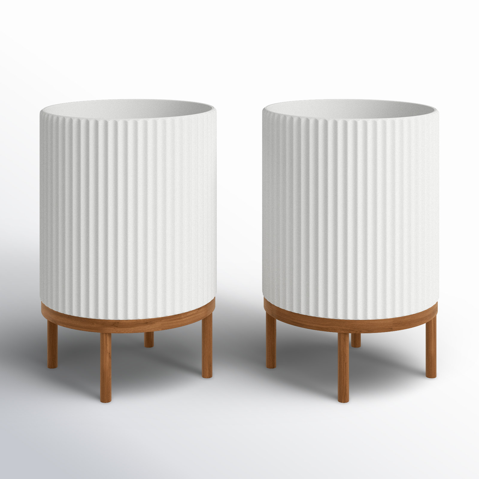 Demi Pot Planter, 2, White/Brown, 22" H x 14.75" W x 14.75" D