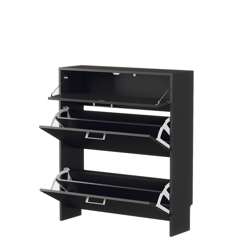 31" W 2-Flip Drawer 1-Drawer Shoe Cabinet, Black