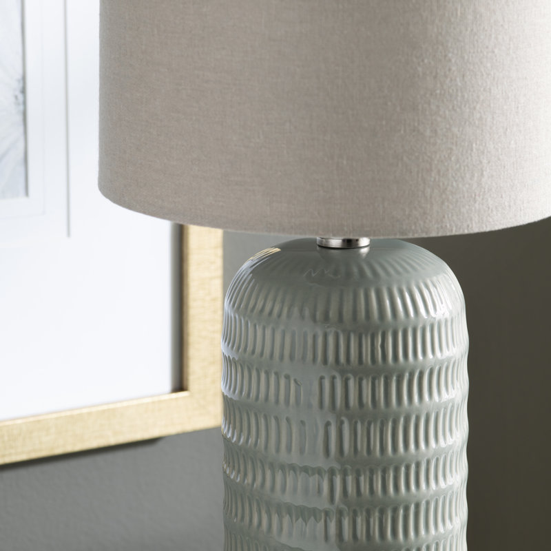 Set Of 2 Ceramic Table Lamp With Linen Shade, Cream, Green