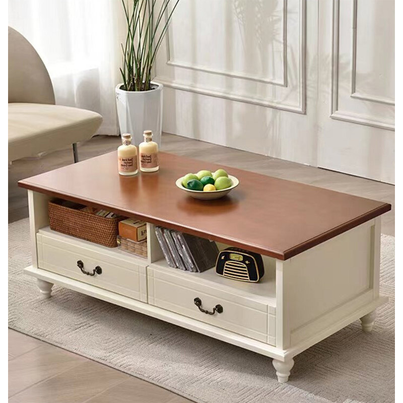 Table basse polyvalente en bois massif, Brun clair / ivoire, H 17,72 po x L 39,37 po x l 21,65 po