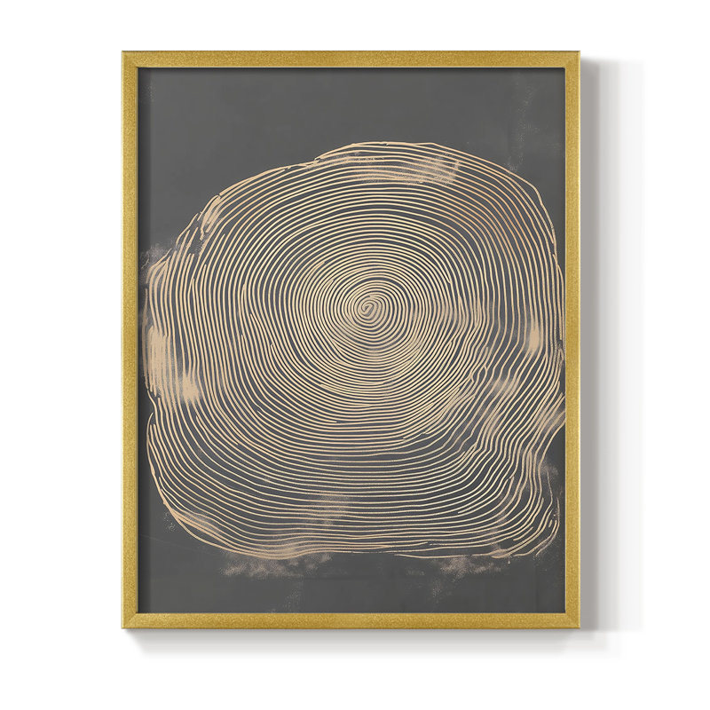 Abstrait, encadré, prêt à accrocher , H 14 po x l 11 po, Doré