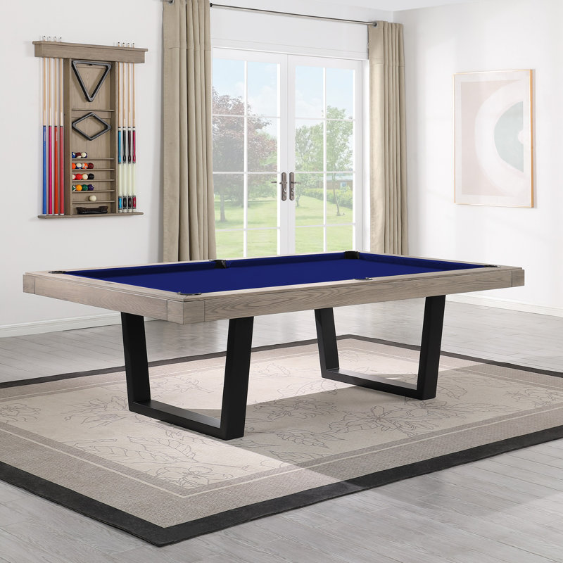 Table de billard en ardoise 8 pieds avec structure en acier Unity, Bleu royal résistant à l'eau, Gris brossé brossé, Oui