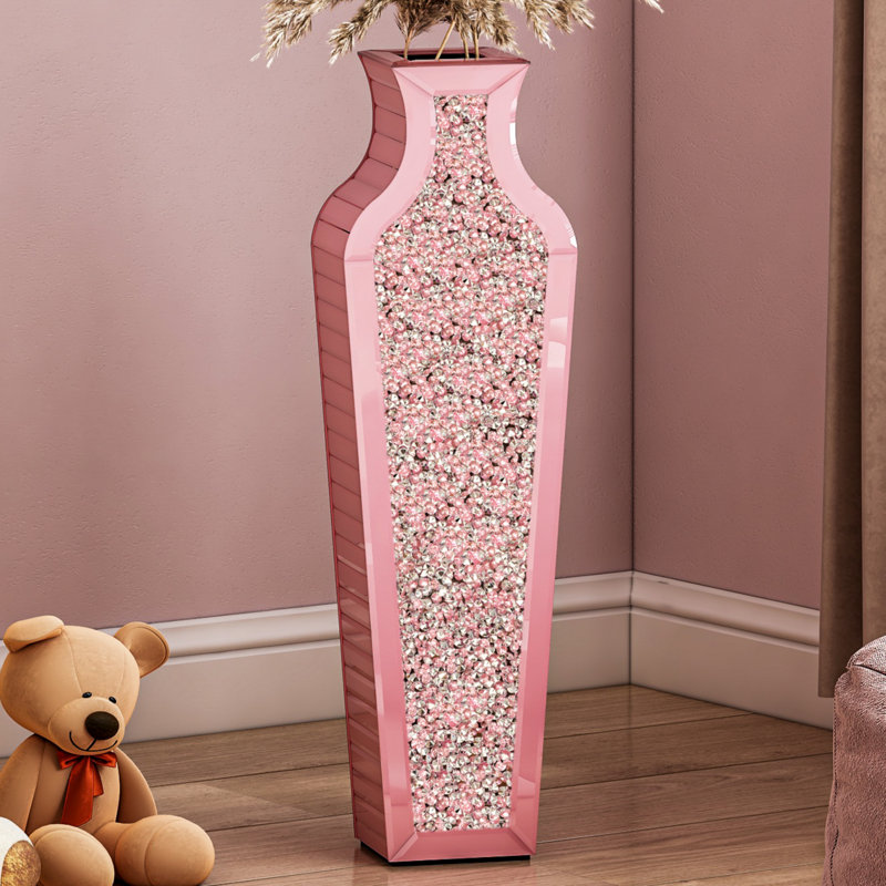 Crystal Pink Glass Floor Vase