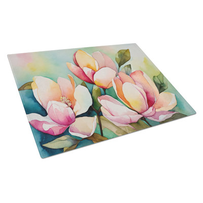 Mississippi Magnolia in Watercolor Glass Cutting Board Large