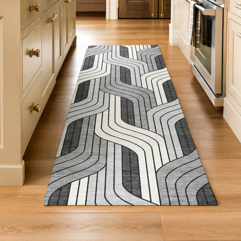 Premium Machine Washable Mayfield AMF2422 Striped Rug, 2'3" x 7'6" Runner, Ivory