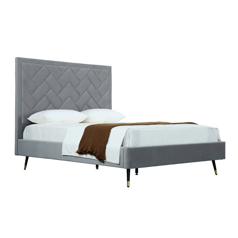 Lit plateforme en bois d'eucalyptus Crosby, Grand, Gris