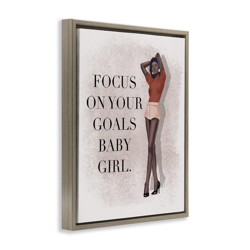 «Focus On Goals Girl», art mural encadré sur toile flottante par Saba Rauf, Cadre flottant orme Montalcino, H 21 po x l 17 po