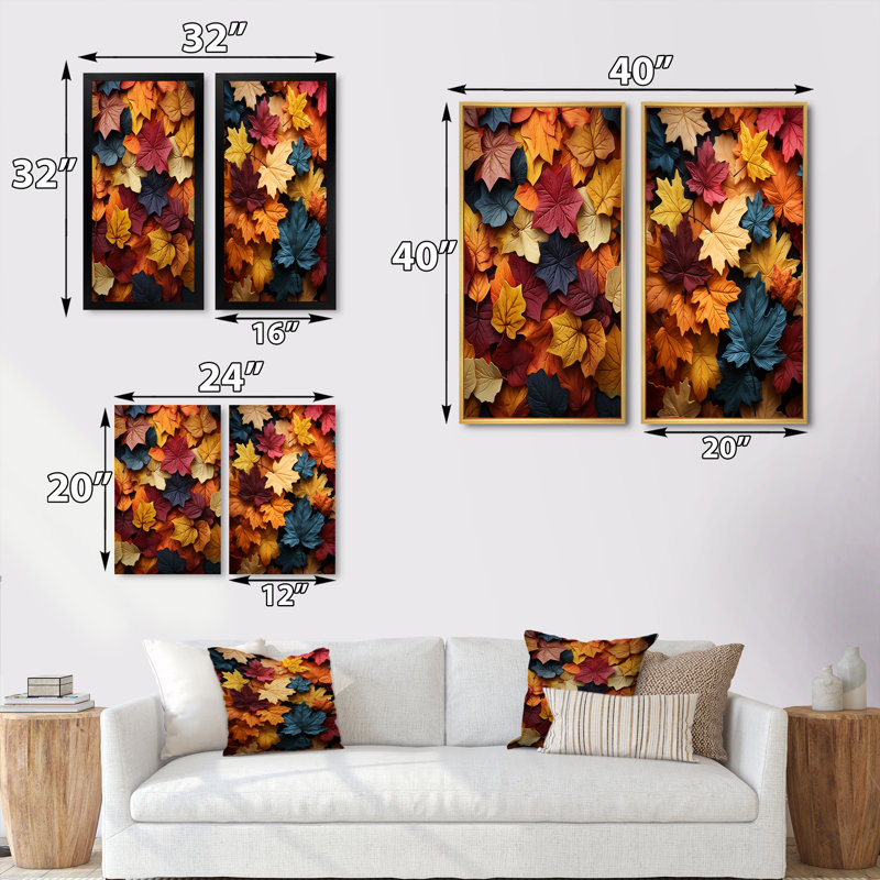 Feuilles d'automne avec palette en sourdine "Feuilles d'automne avec palette en sourdine" - 2 pièces, Cadre blanc