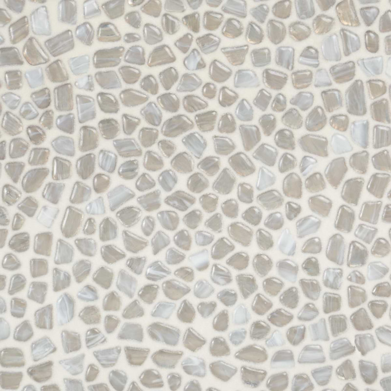 Komorebi 12x12 Pebble Polished Glass Mosaic Tile, Mineral Ice Gray