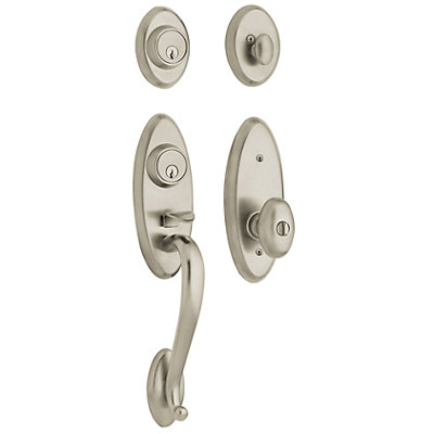 Landon Handleset with Single Cylinder Deadbolt and Door Knob and Rosette