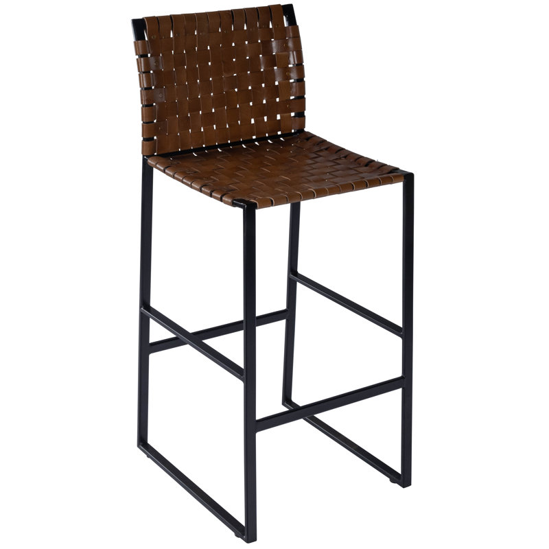 Tabouret en cuir véritable Augusta, Tabouret de bar (siège d'une hauteur de 30 po), Brun foncé / noir