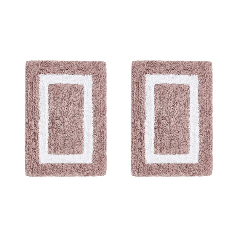 Ensemble de tapis pour salle de bain 2 pièces 100% coton 2370 g / m² Broshouse, tapis de salle de bain touffeté ultra moelleux, super absorbant certifié OEKO-TEX®, réversible, lavable à la machine, confort semblable au spa, rose / blanc