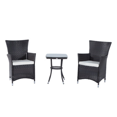 Ensemble de bistro 3 pièces avec coussins en rotin deluxe Garduno
