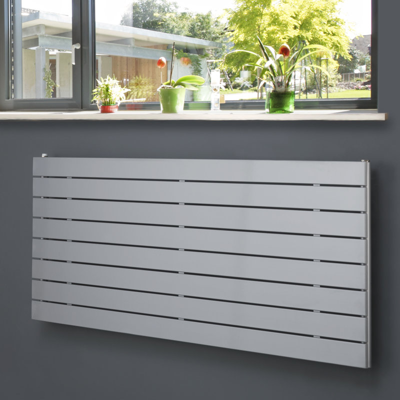 Andrew Horizontal Designer Radiator, Silver, 59.5cm H x 90cm W x 8.6cm D, 2