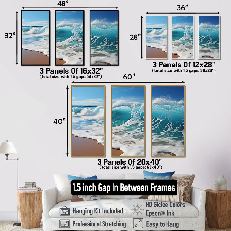 «Turquoise Power of Ocean Wave I», ensemble de reproductions d'art mural côtier, Cadre flottant noir