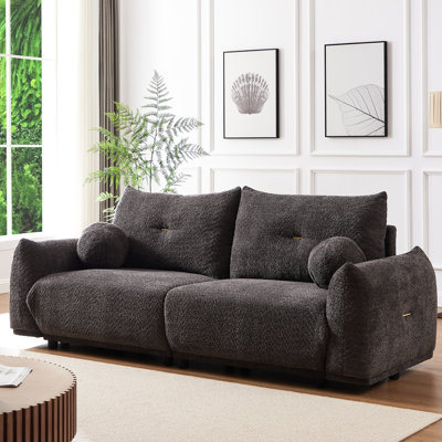 Laine d'agneau grise pour plusieurs espaces. 2 avec 2 coussins et coussins. Mid-Century moderne, confortable et élégant. Rembourrage en mousse haute, structure en bois franc, conception ergonomique en gris. Salon, chambre à coucher décontractée