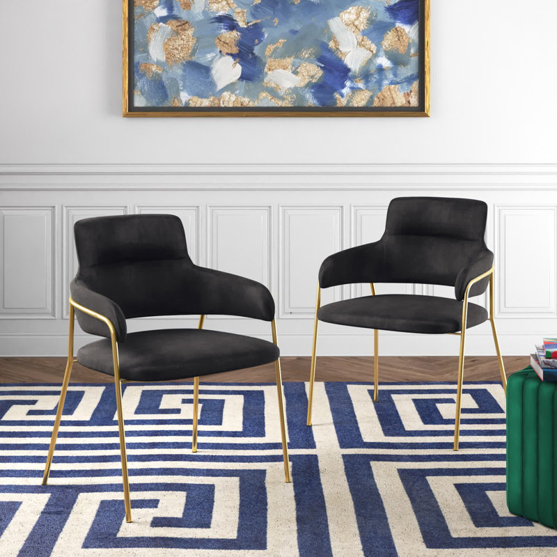 18.25'' H Velvet Upholstered Armchair, Black