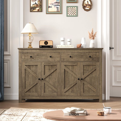 Farm Console de ferme 55 po avec rangement - Armoire d'entrée avec tiroirs et tablettes réglables pour le couloir et le salon