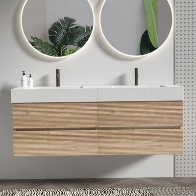 Meuble-lavabo de 60 po avec lavabo à quartz en chêne et tiroirs noirs doux Grace
Bassin, KD