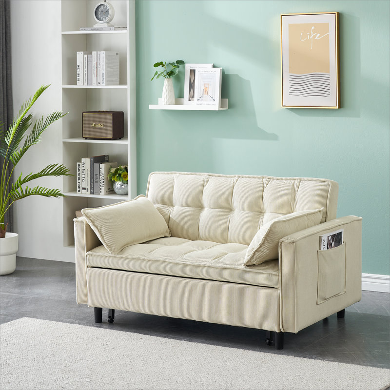 Cubbindall Upholstered Convertible Sofa Bed,Sleeper Sofa,Velvet Sofa,Modern Sofa,Accent Sofa, Beige Corduroy