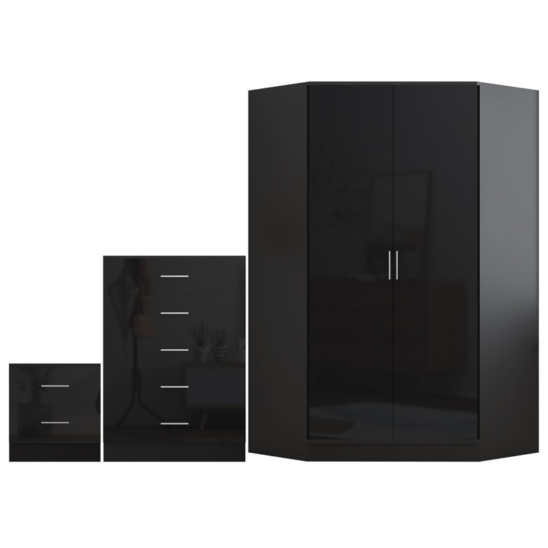 Eva Piece Bedroom Set, Black Gloss / Black Oak